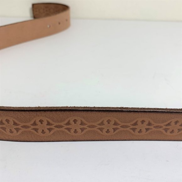 Frye Embellished Leather Buckle Belt Tan Gold Size Large NEW - Picture 8 of 9